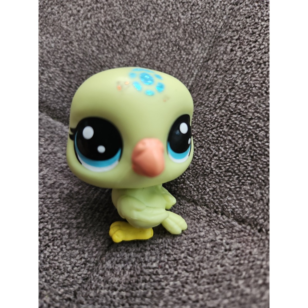 Littlest Pet Shop LPS Green Parrot Bird #1449 Teal Sparkle Eyes G2 Vintage